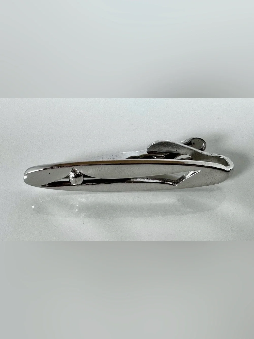 Swank Silver Tone Tie Bar Clip 1.5 Inch Metal Asymmetrical Signed Men's #1546